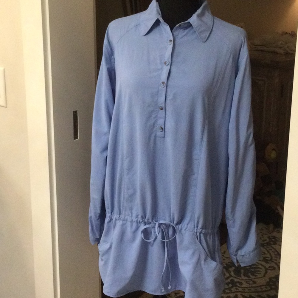 Columbia Relaxed Light Blue Drawstring Tunic Shirt